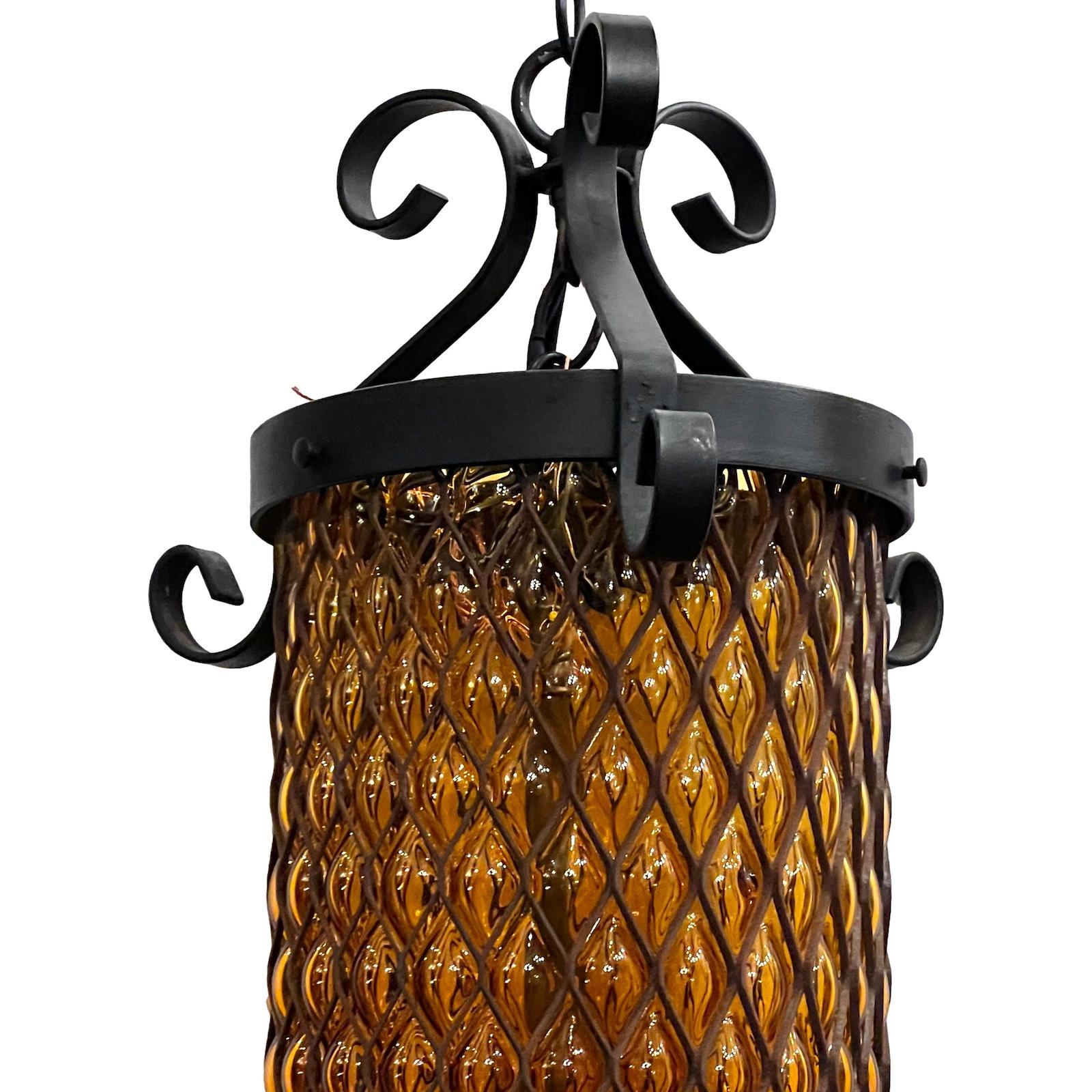 Italian Pair of Amber Glass Lanterns, Sold Individually For Sale
