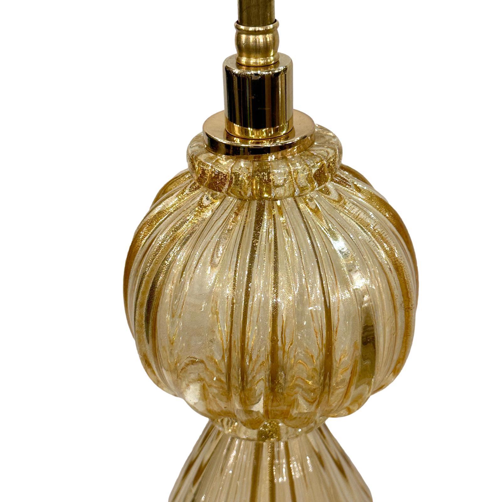 Italian Pair of Amber Glass Murano Lamps For Sale
