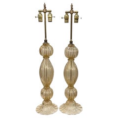 Coppia di lampade in vetro ambrato di Murano