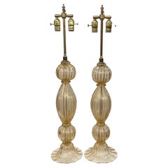 Retro Pair of Amber Glass Murano Lamps