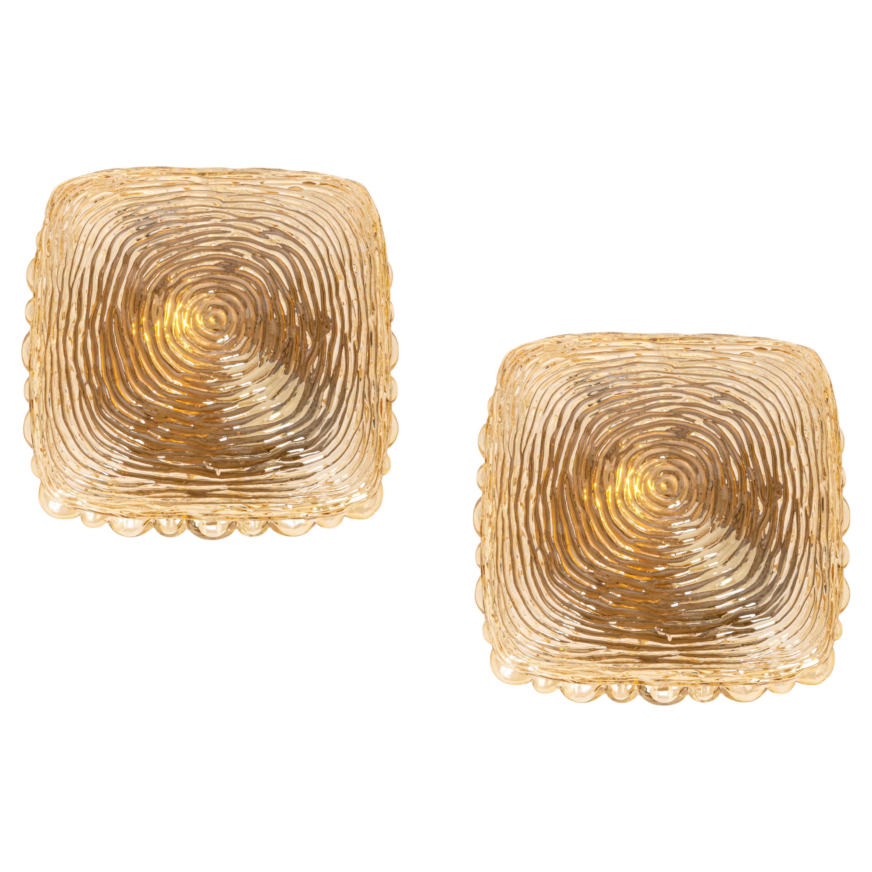 1 of 8 Pairs of Amber Glass Sconces in Thumbprint Shape, Germany, 1970s For Sale