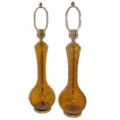 Pair of Amber Glass Table Lamps