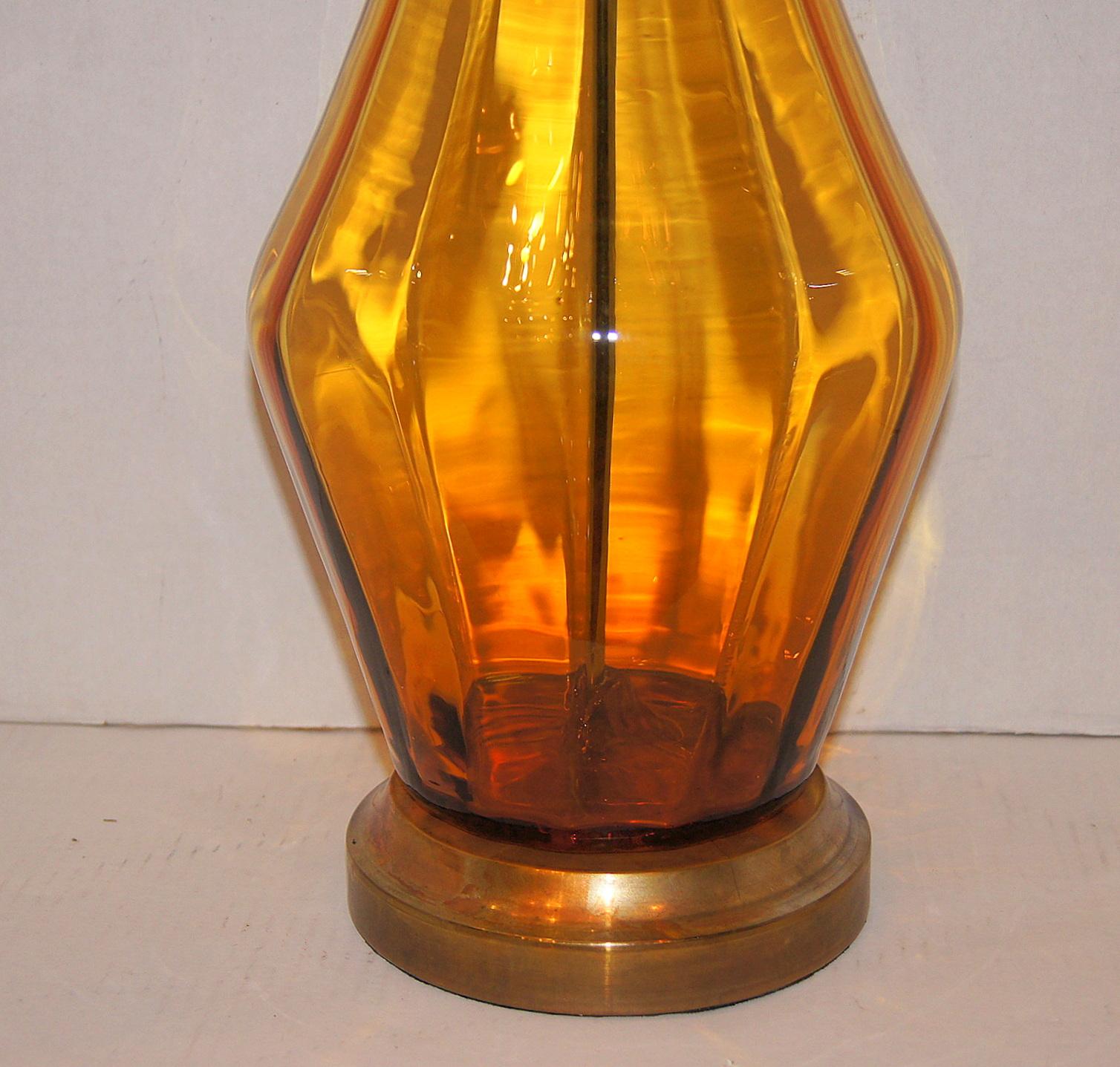 mid century amber glass table lamp