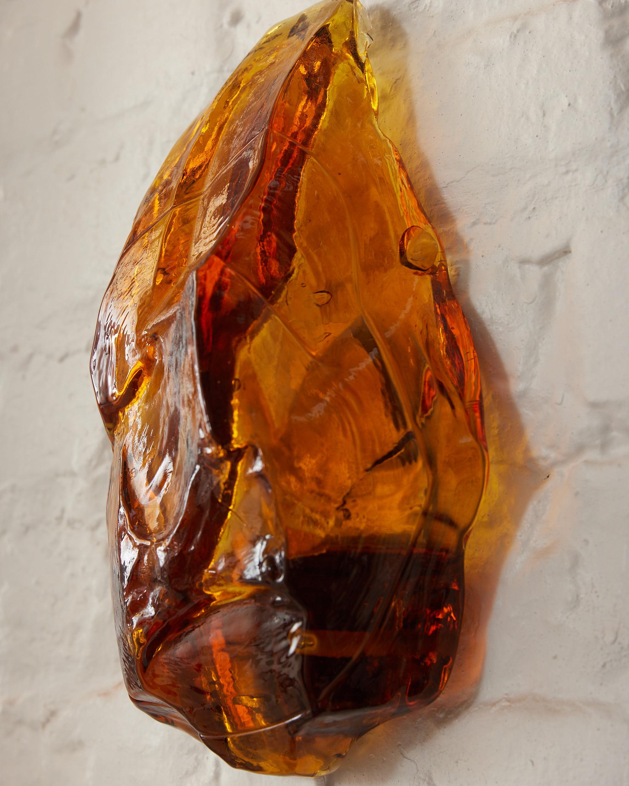Late 20th Century Pair of amber glass wall lamps