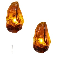 Pair of amber glass wall lamps
