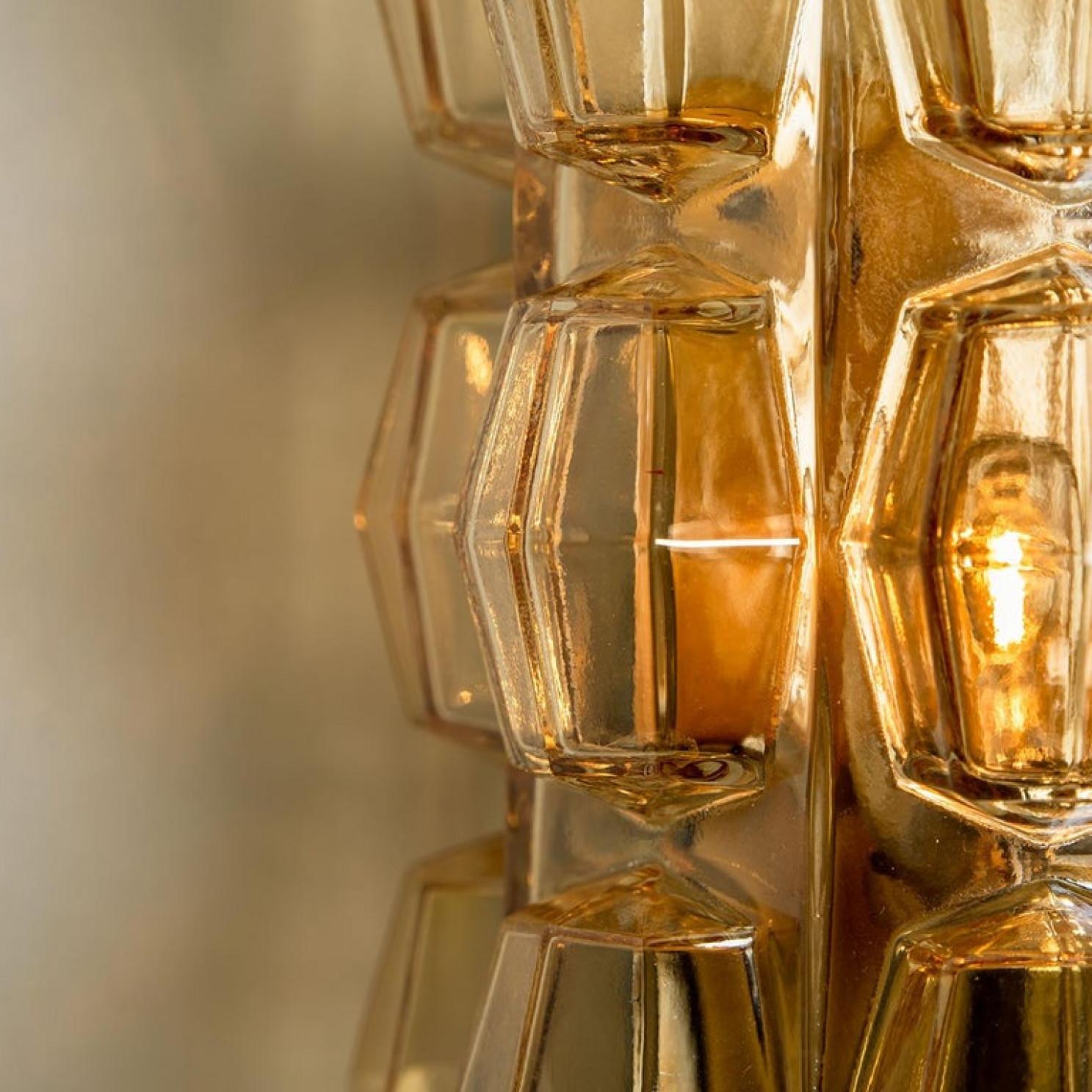 Pair of Amber Glass Wall Lights Sconces by Helena Tynell for Glashütte, 1960 For Sale 5
