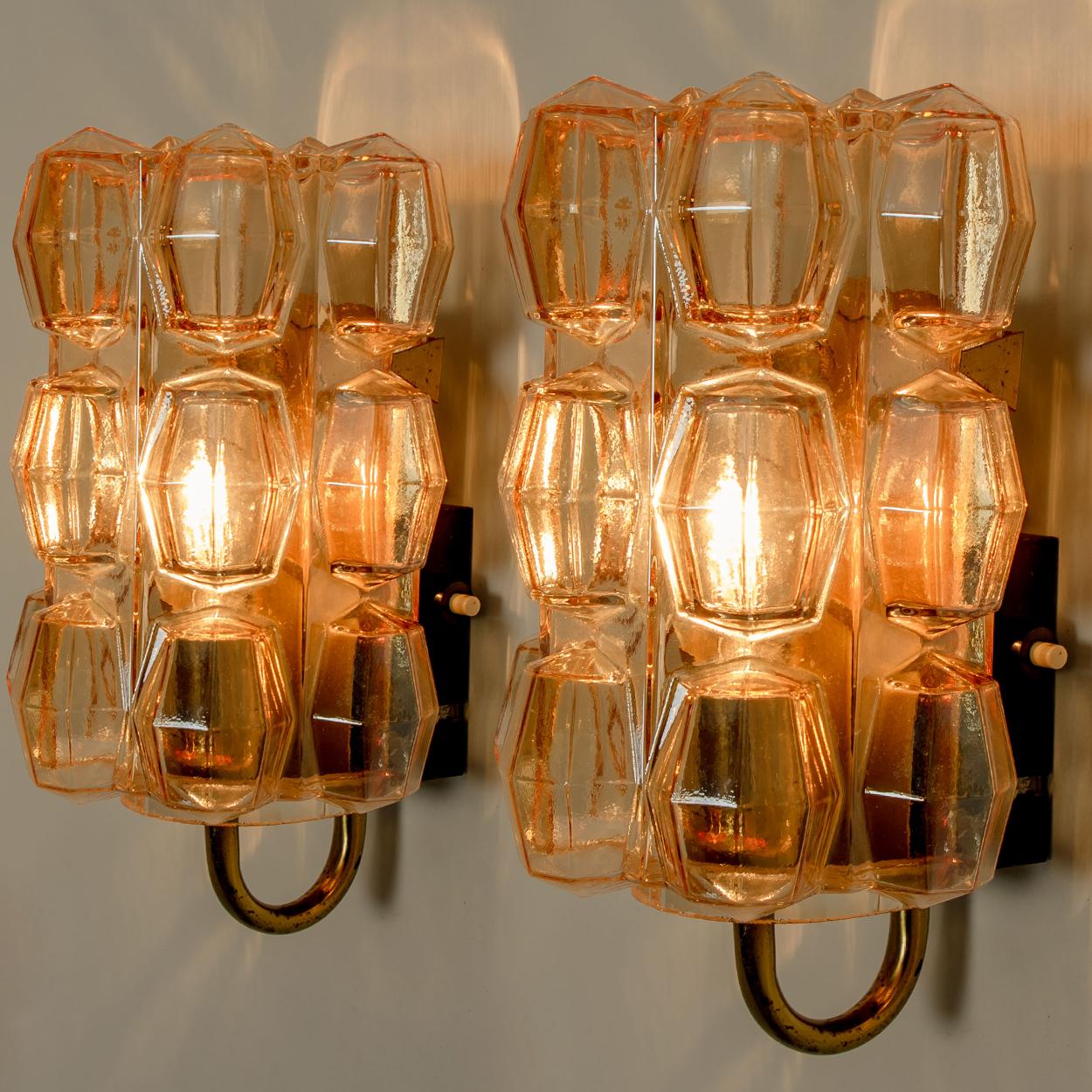 Pair of Amber Glass Wall Lights Sconces by Helena Tynell for Glashütte, 1960 7