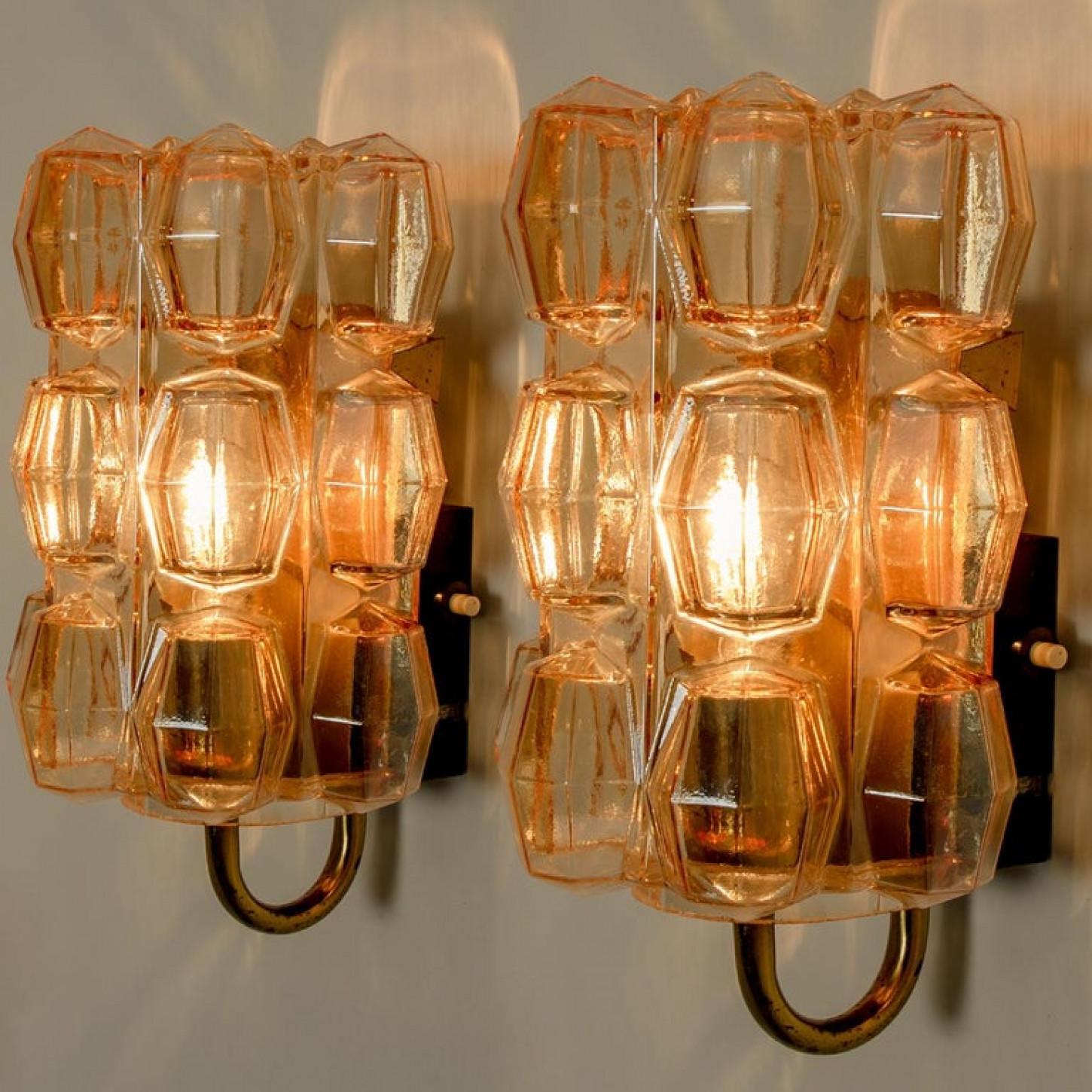 Pair of Amber Glass Wall Lights Sconces by Helena Tynell for Glashütte, 1960 For Sale 6