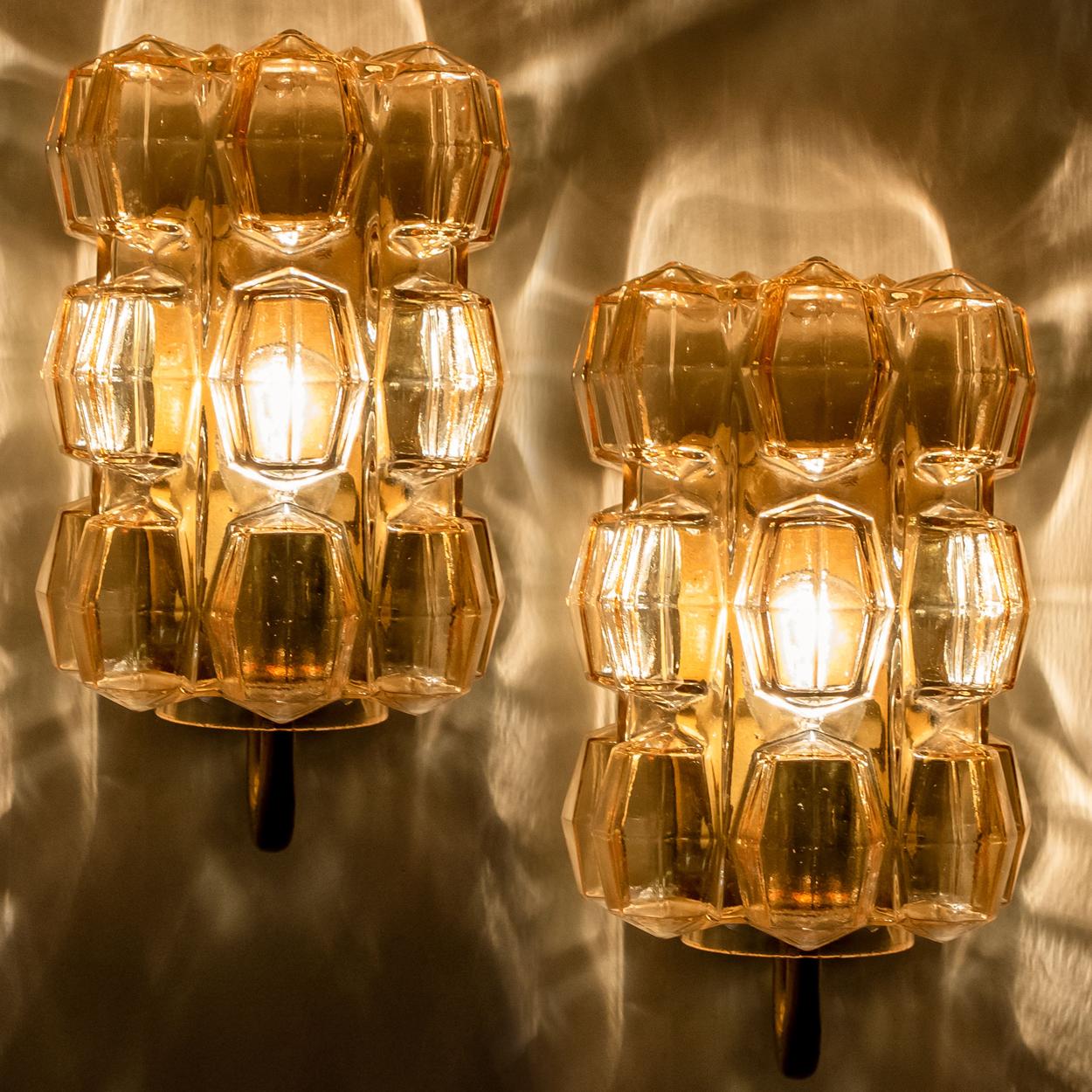 Pair of Amber Glass Wall Lights Sconces by Helena Tynell for Glashütte, 1960 8