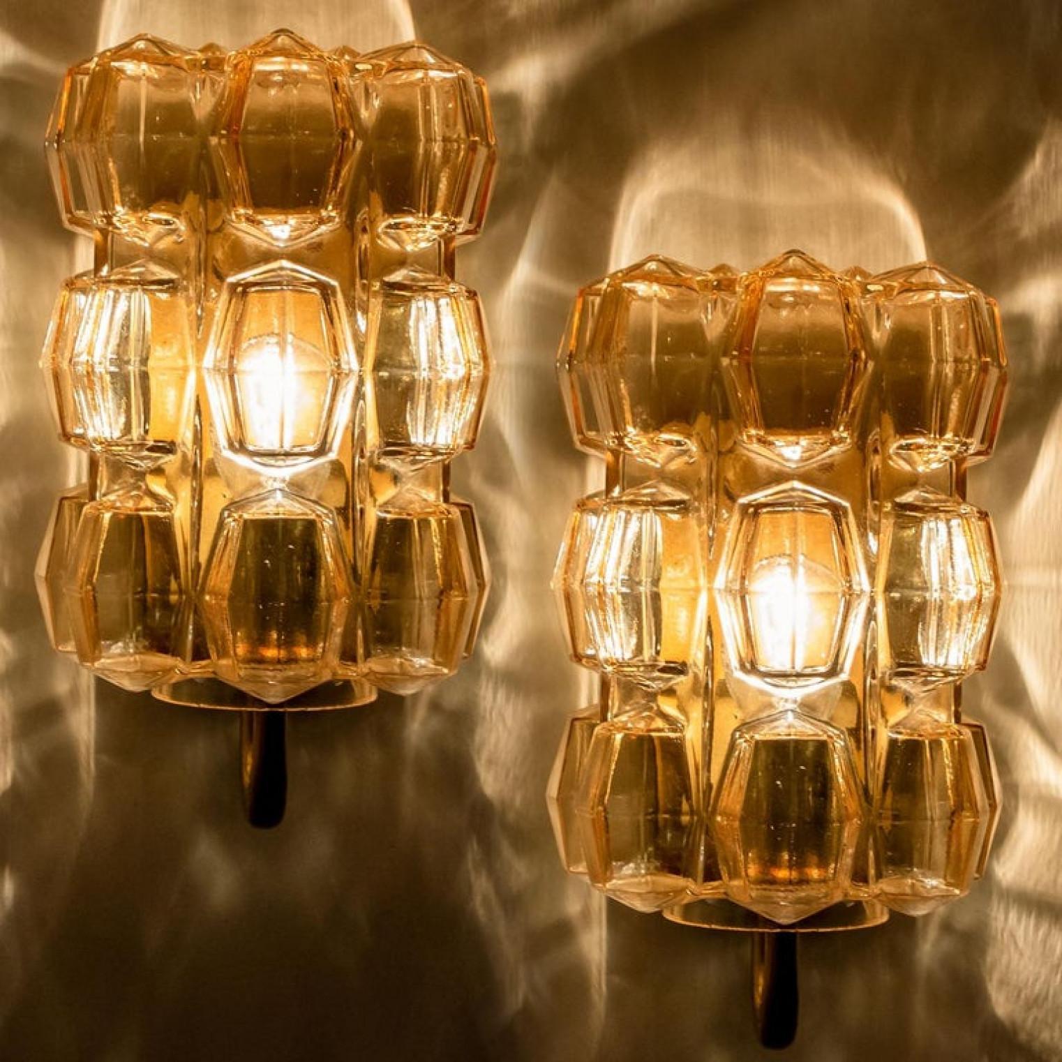 Pair of Amber Glass Wall Lights Sconces by Helena Tynell for Glashütte, 1960 For Sale 7