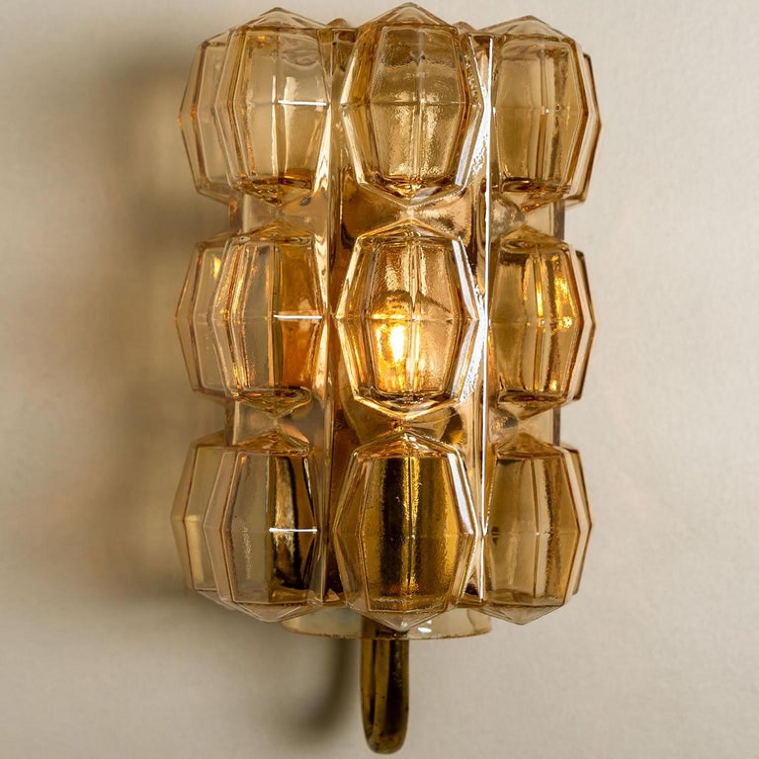 German Pair of Amber Glass Wall Lights Sconces by Helena Tynell for Glashütte, 1960 For Sale
