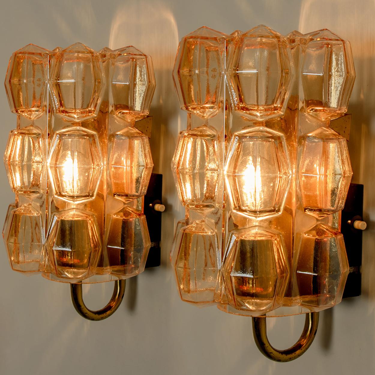 Pair of Amber Glass Wall Lights Sconces by Helena Tynell for Glashütte, 1960 In Good Condition In Rijssen, NL