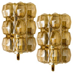 Pair of Amber Glass Wall Lights Sconces by Helena Tynell for Glashütte, 1960