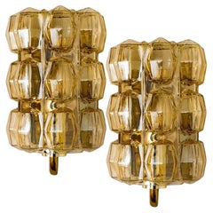 Pair of Amber Glass Wall Lights Sconces by Helena Tynell for Glashütte, 1960