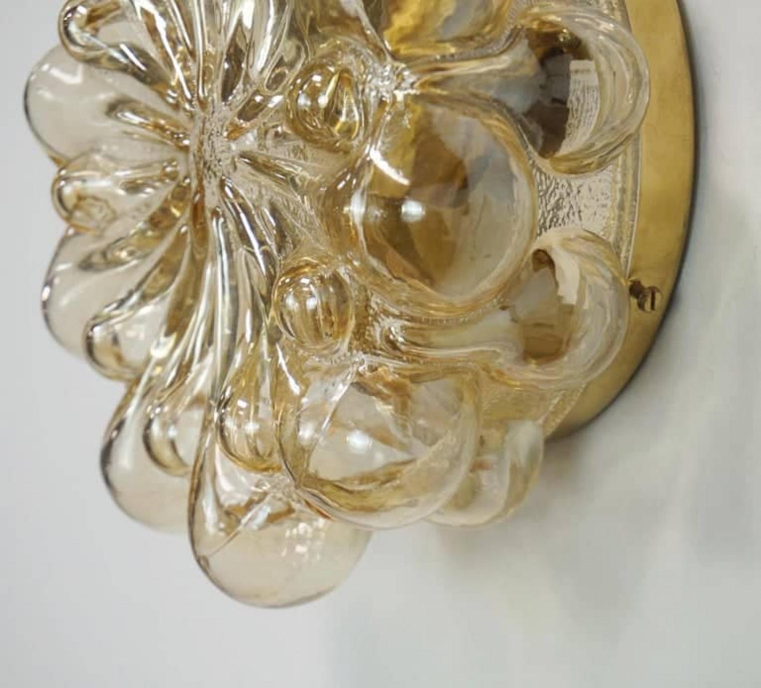 Pair of Amber Glass Wall Lights Sconces by Helena Tynell for Glashütte Limburg For Sale 2