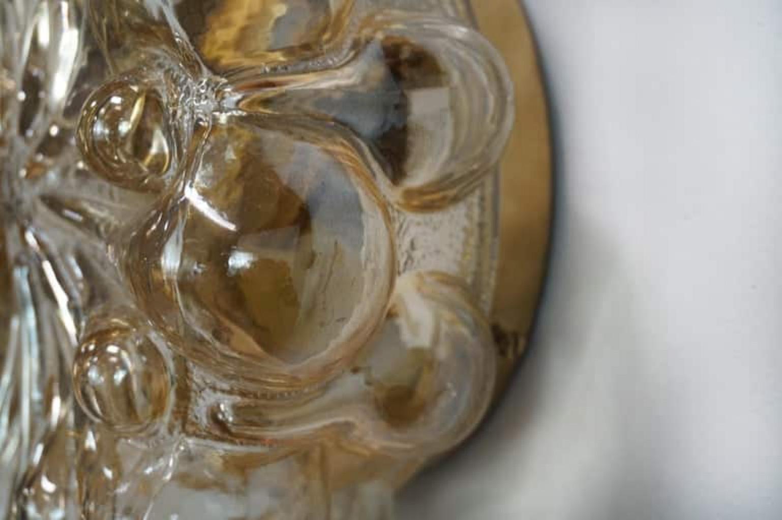 Pair of Amber Glass Wall Lights Sconces by Helena Tynell for Glashütte Limburg For Sale 5