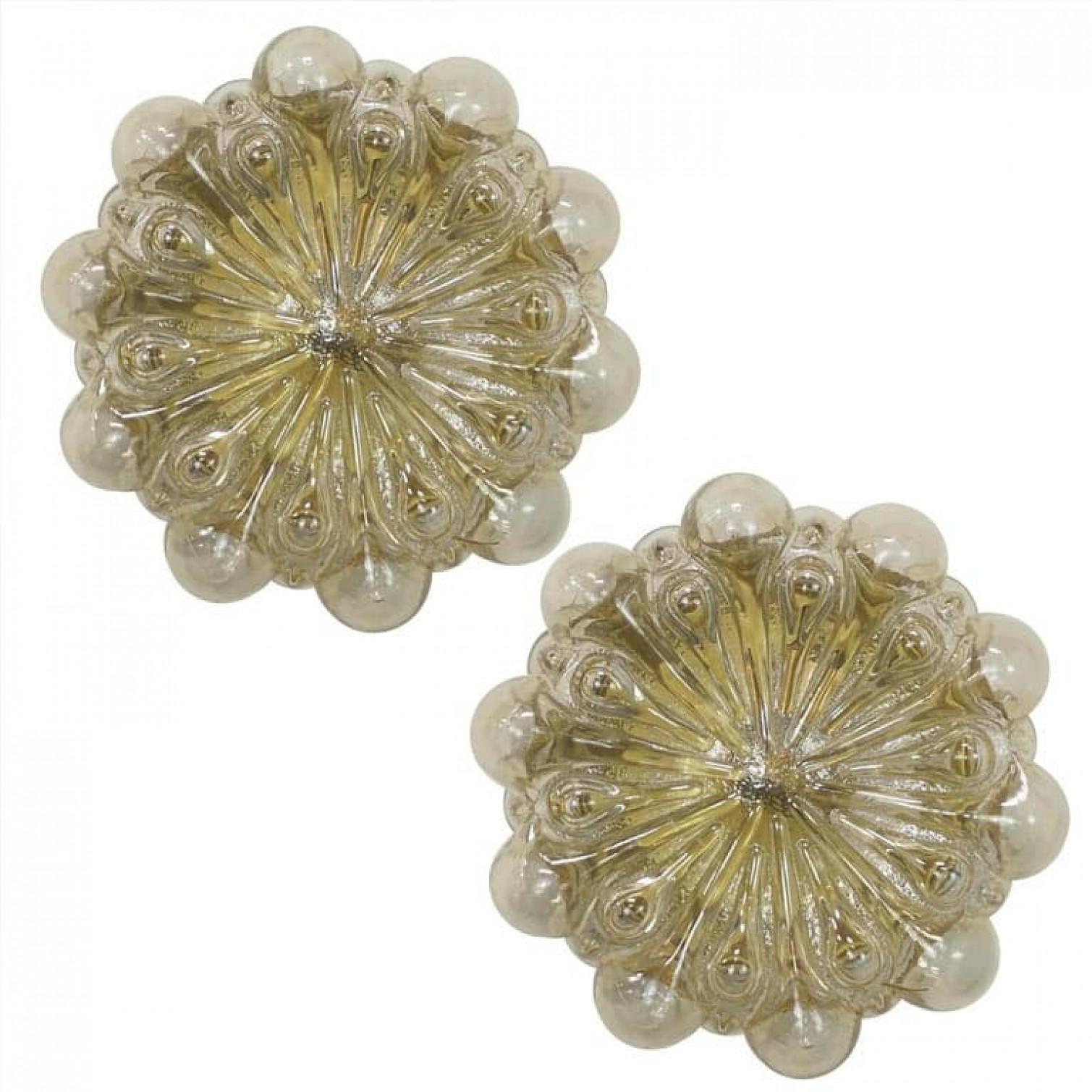 Pair of Amber Glass Wall Lights Sconces by Helena Tynell for Glashütte Limburg For Sale 9