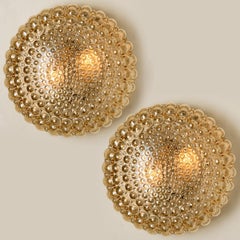 Pair of Amber Glass Wall Lights Sconces by Helena Tynell for Glashütte Limburg