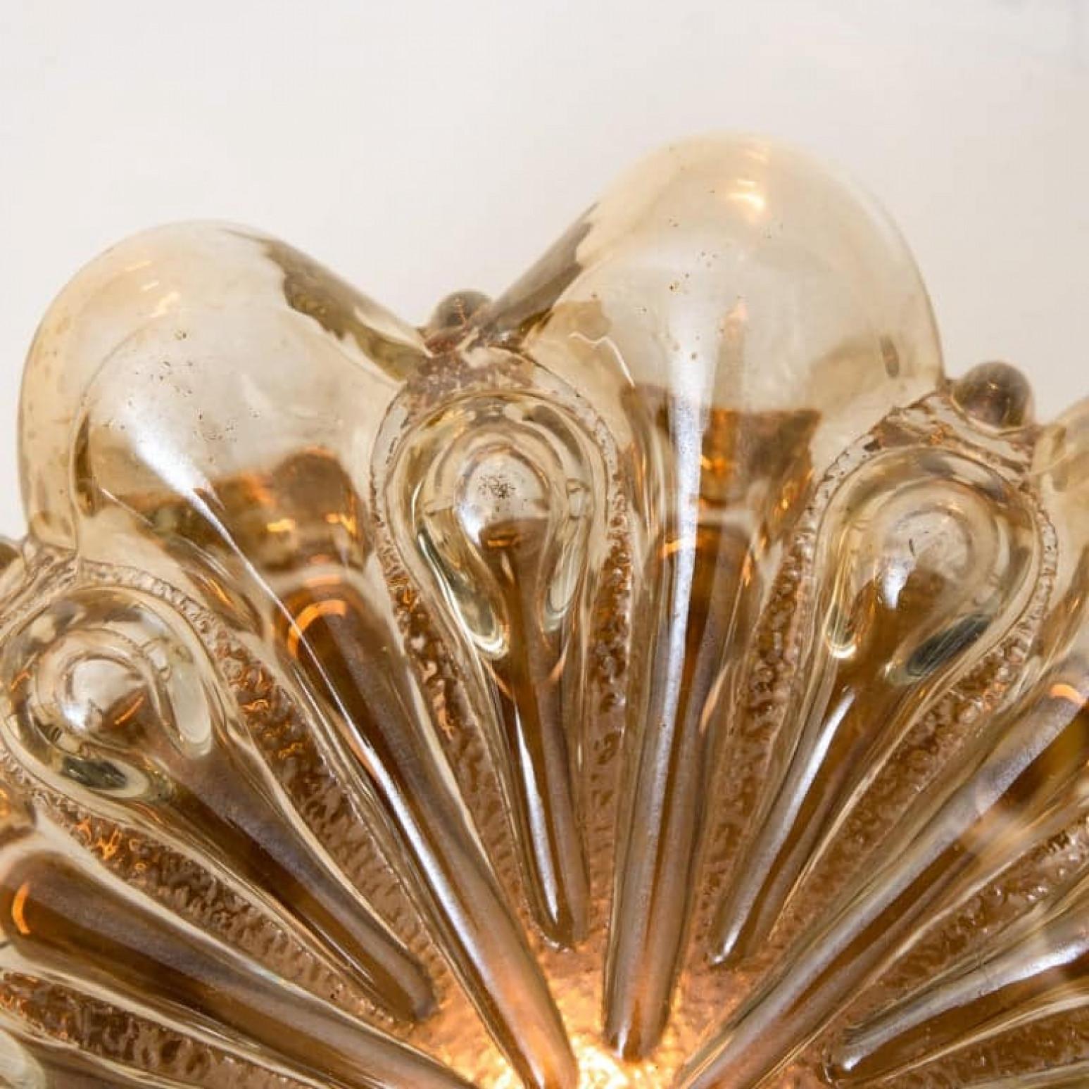 Pair of Amber Glass Wall Lights Sconces by Helena Tynell for Glashütte Limburg For Sale 12