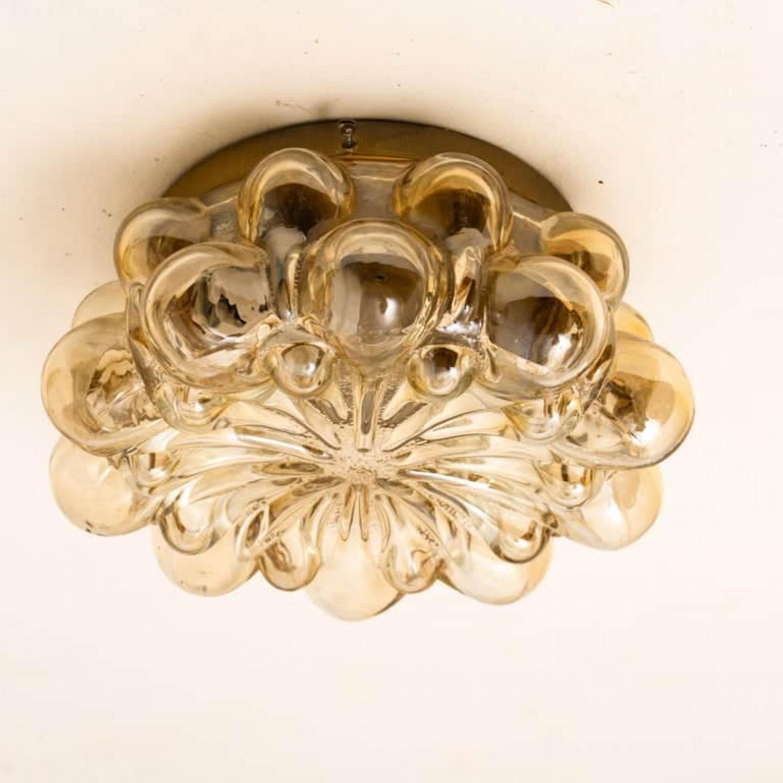 Austrian Pair of Amber Glass Wall Lights Sconces by Helena Tynell for Glashütte Limburg For Sale