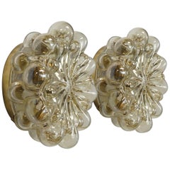 Vintage Pair of Amber Glass Wall Lights Sconces by Helena Tynell for Glashütte Limburg
