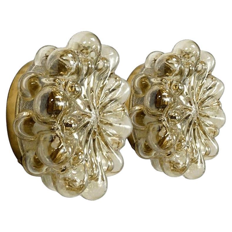 Pair of Amber Glass Wall Lights Sconces by Helena Tynell for Glashütte Limburg For Sale