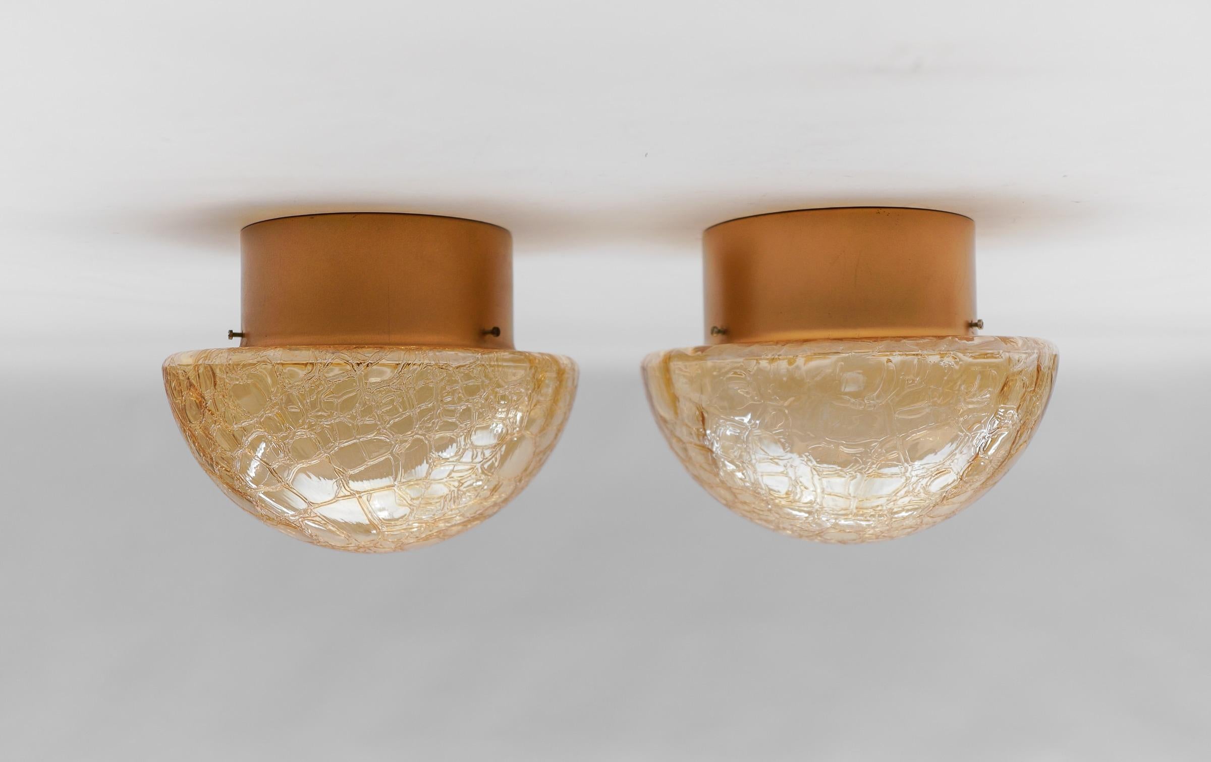 Pair of Amber Gold Mushroom Shaped Wall Lamps / Flush Mount Lights, 1960s For Sale 8