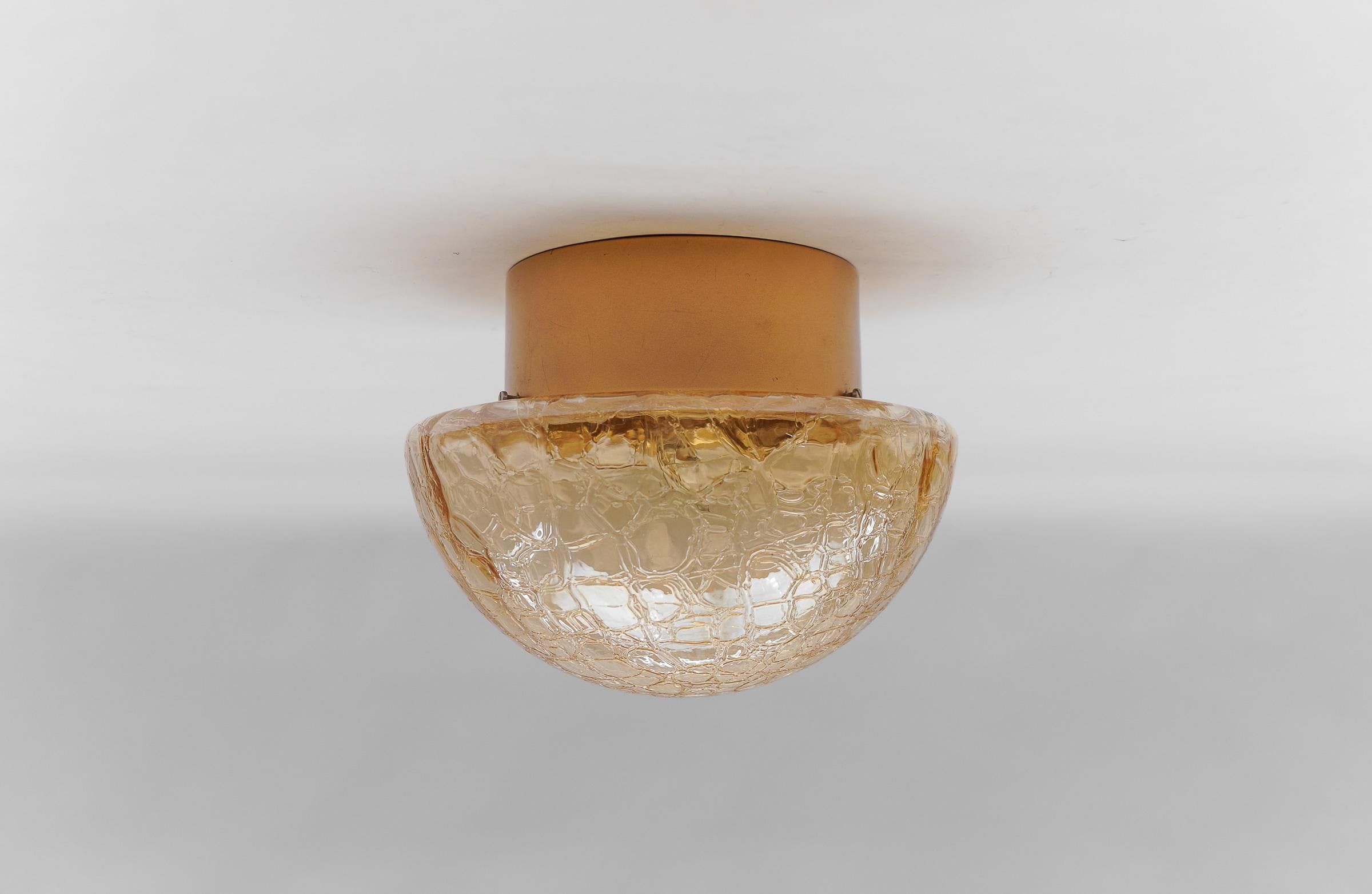 Mid-Century Modern Pair of Amber Gold Mushroom Shaped Wall Lamps / Flush Mount Lights, 1960s For Sale