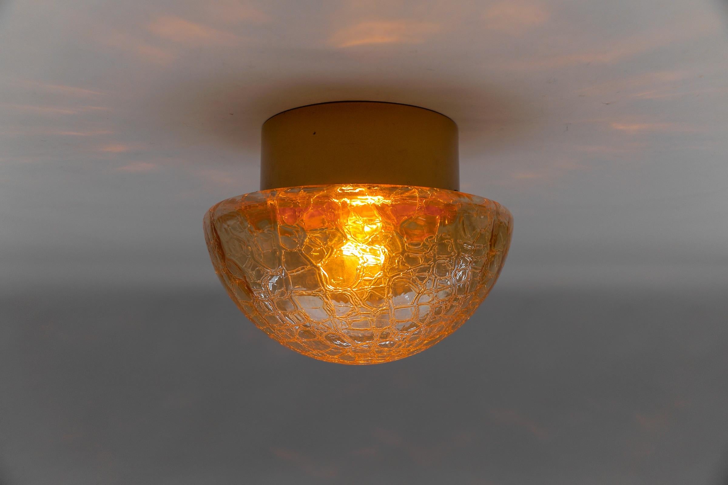 Mid-20th Century Pair of Amber Gold Mushroom Shaped Wall Lamps / Flush Mount Lights, 1960s For Sale