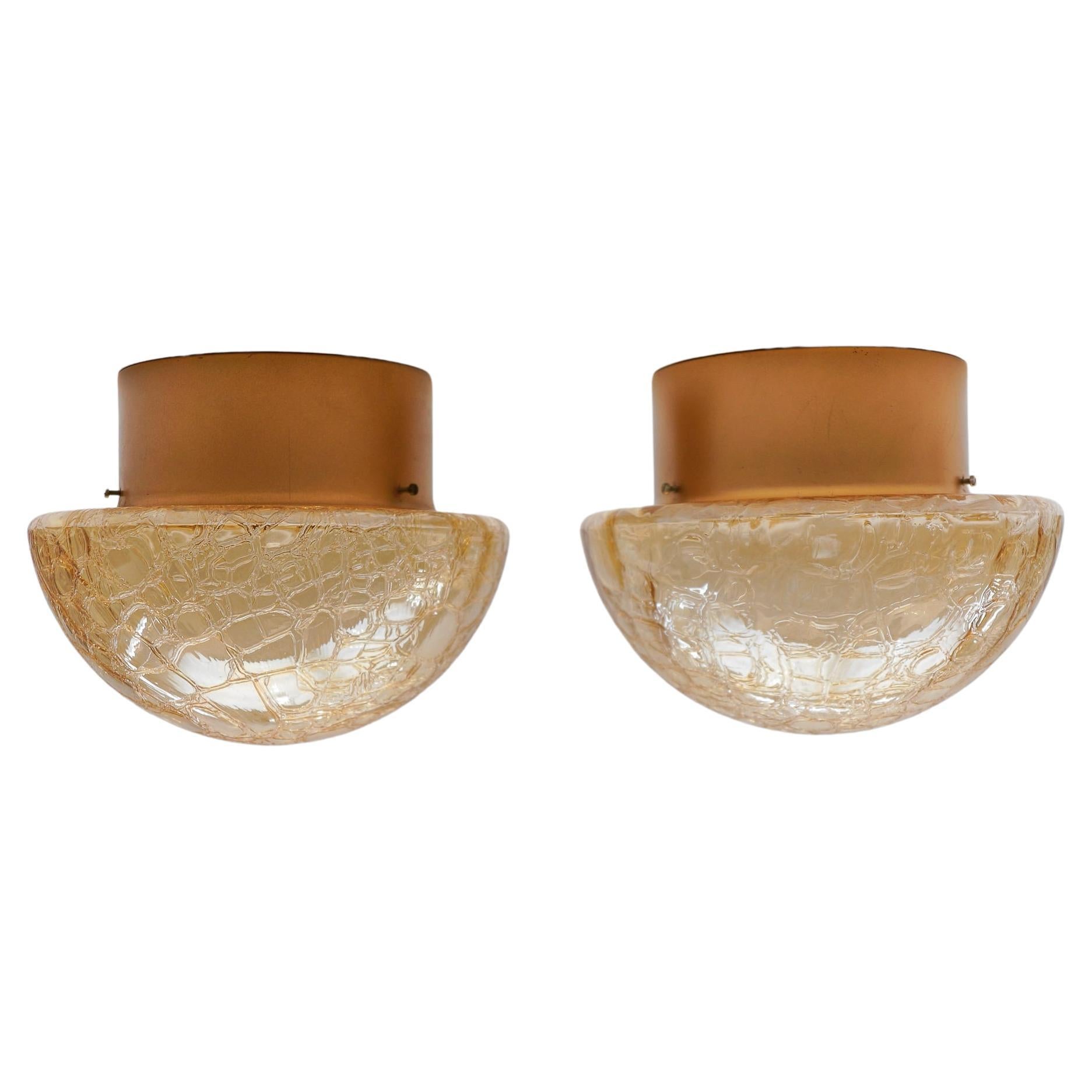 Pair of Amber Gold Mushroom Shaped Wall Lamps / Flush Mount Lights, 1960s For Sale