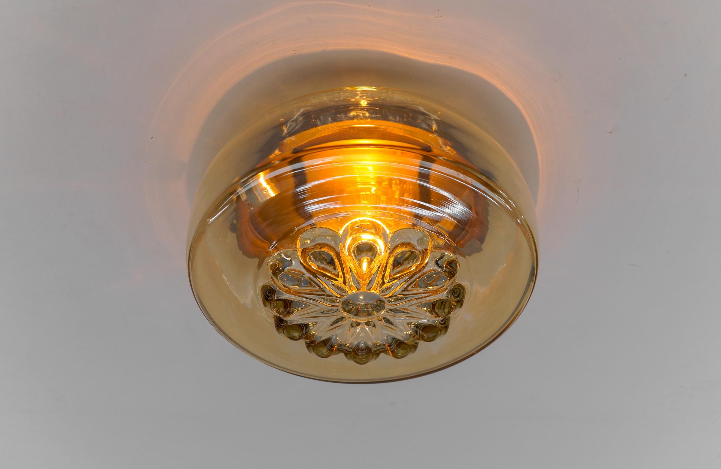 Pair of Amber Gold Wall Lamps / Flush Mount Lights, 1960s For Sale 4