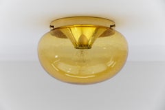 Pair of amber gold with air bubble inclus wall lamps / flush mount Lights, 1960s