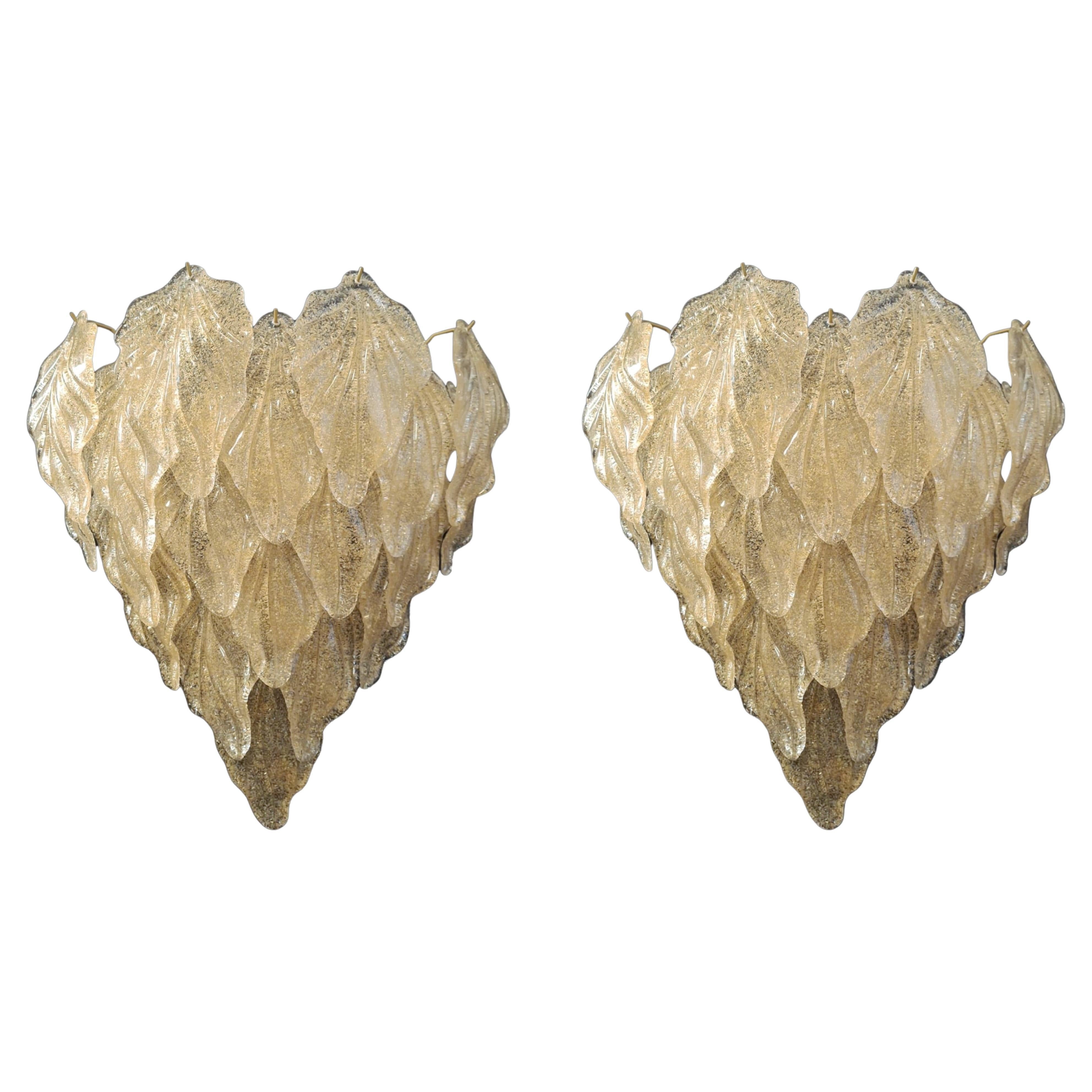 Pair of Amber Graniglia Leaves Sconces