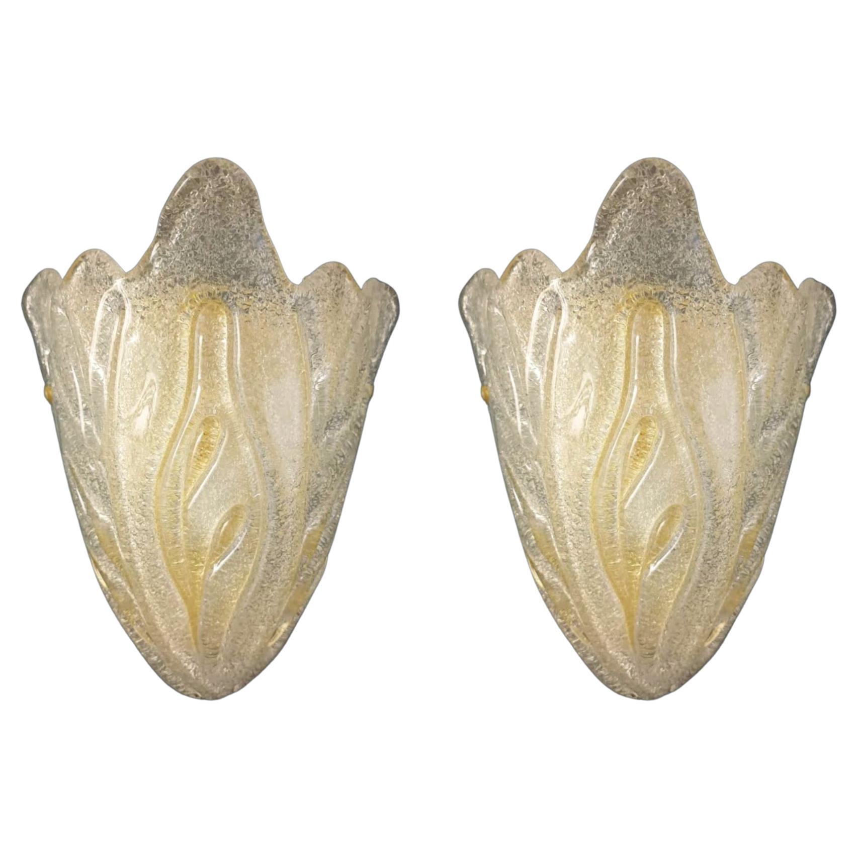 Pair of Amber Graniglia Shield Sconces
