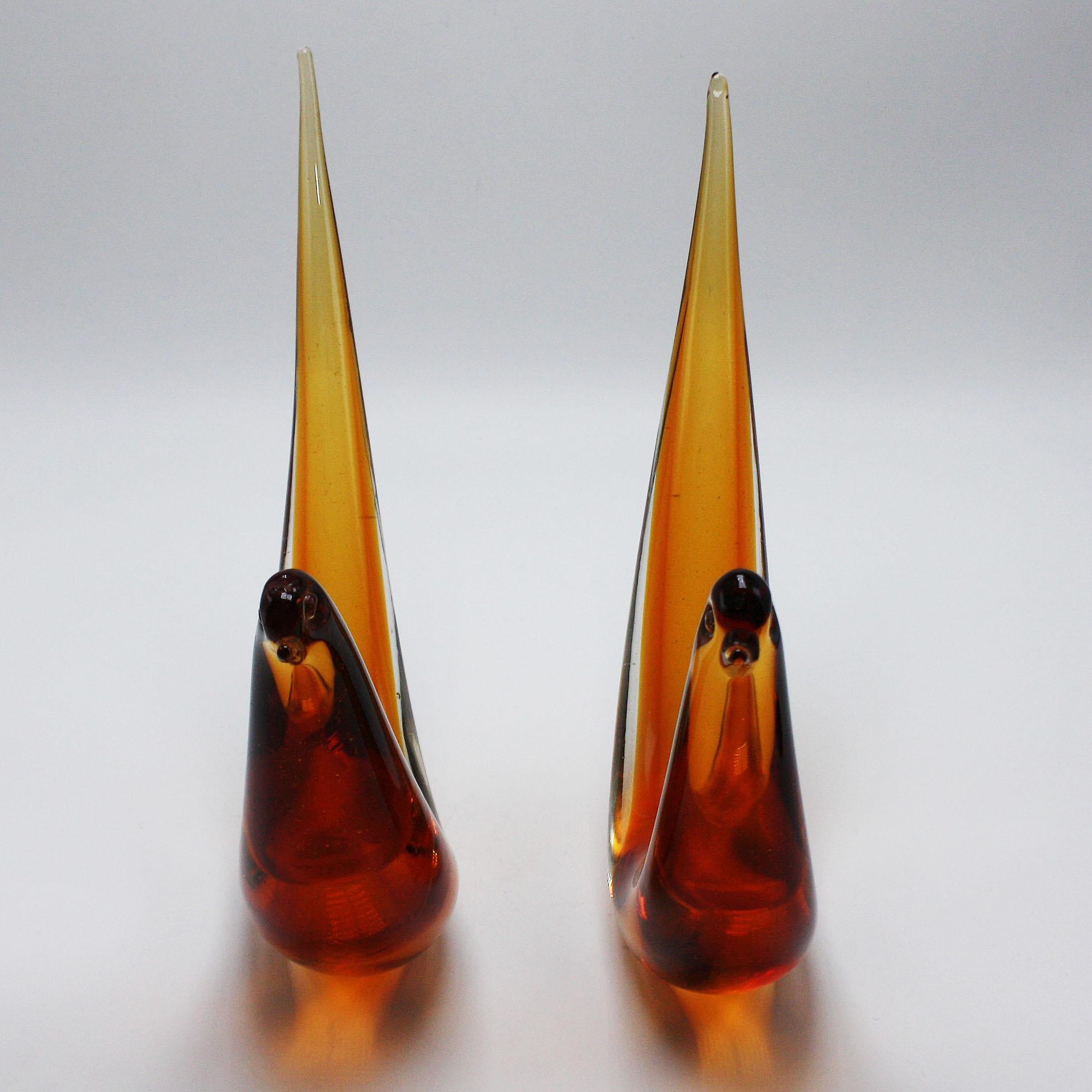 Pair of Amber Murano Glass Abstract Birds, circa 1960 1