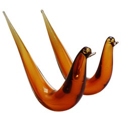 Pair of Amber Murano Glass Abstract Birds, circa 1960