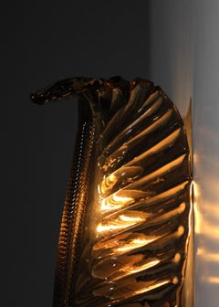 Pair of amber Murano glass italian wall sconces from the 50's by Venini