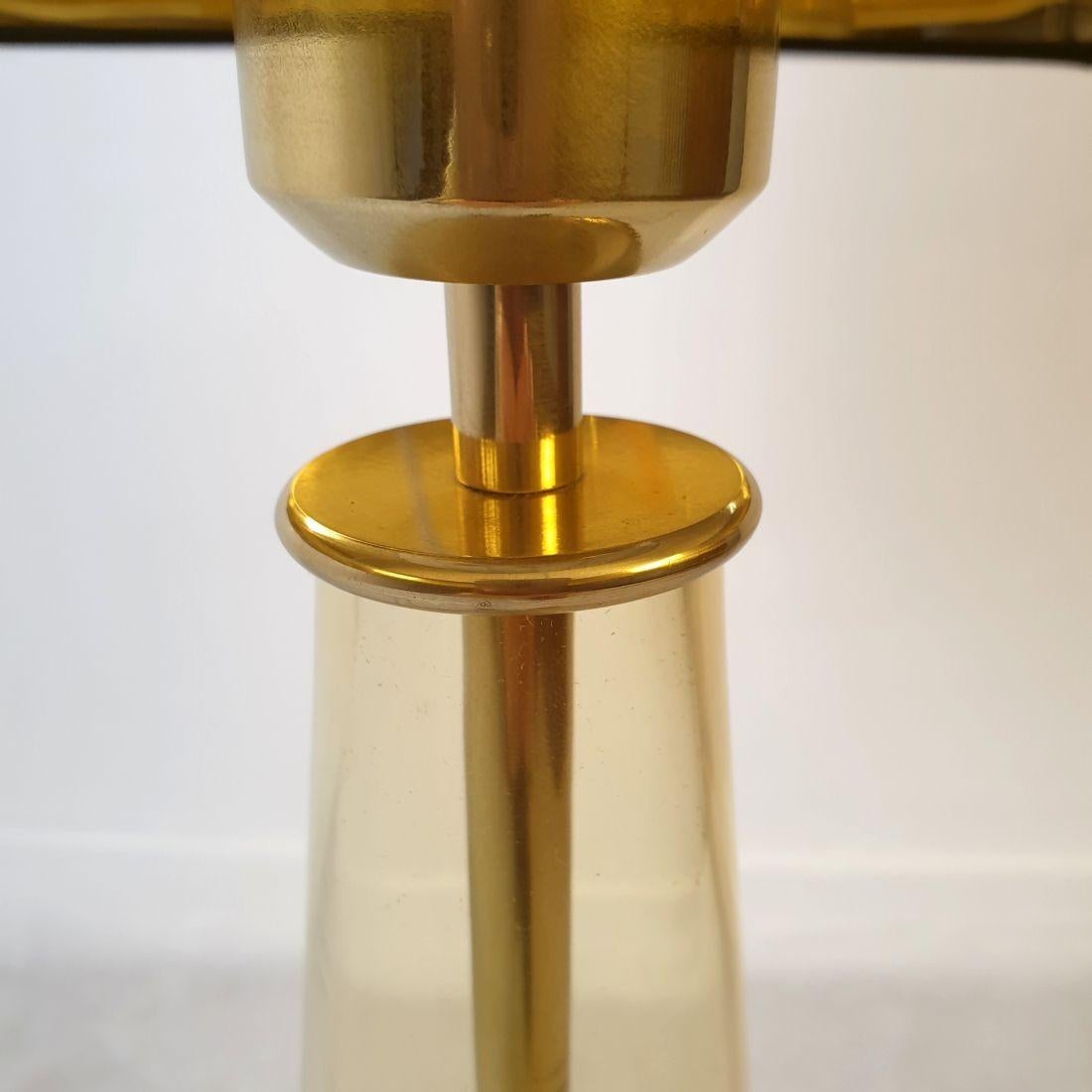 Pair of Amber Murano glass Lamps For Sale 6
