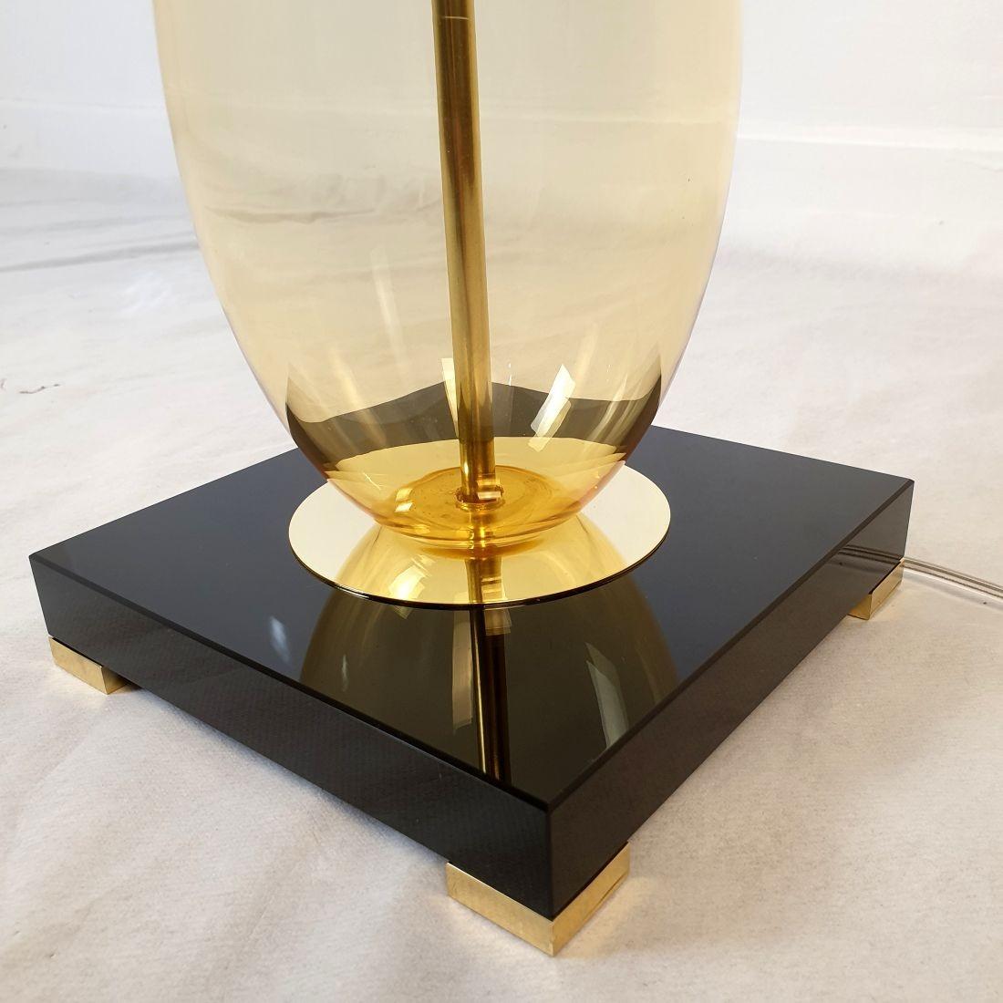 Pair of Amber Murano glass Lamps For Sale 1