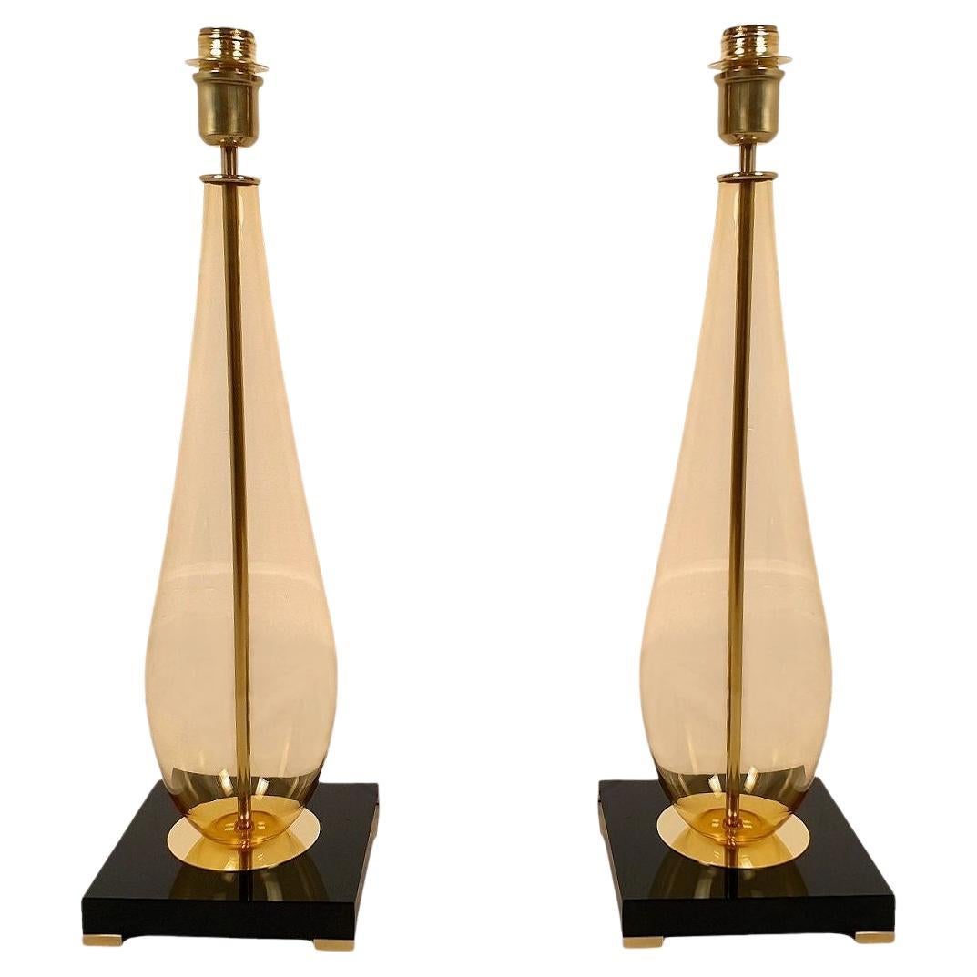 Pair of Amber Murano glass Lamps