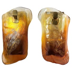 Pair of amber Murano glass mid-century modern sconces
