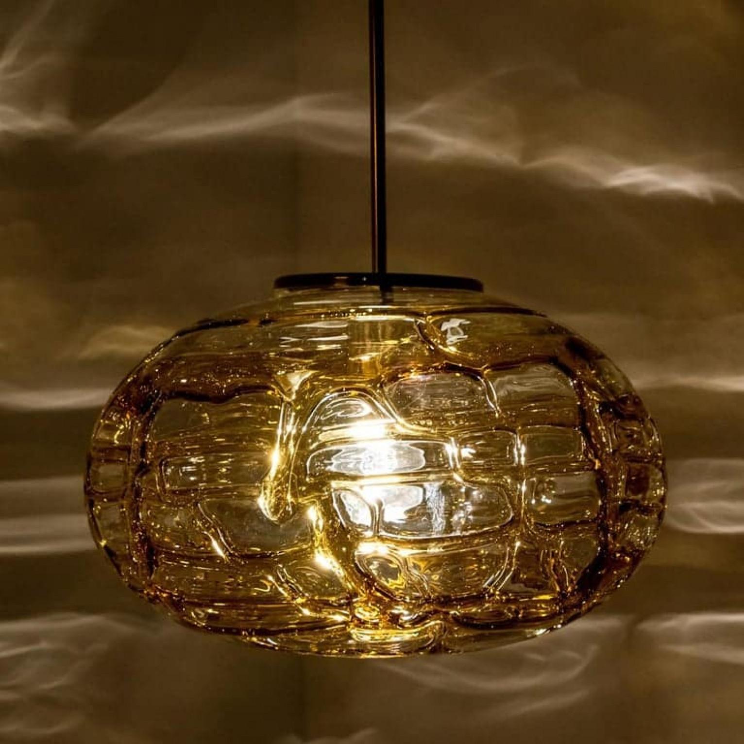 Pair of Amber Murano Glass Pendant Lamp, 1960s For Sale 2