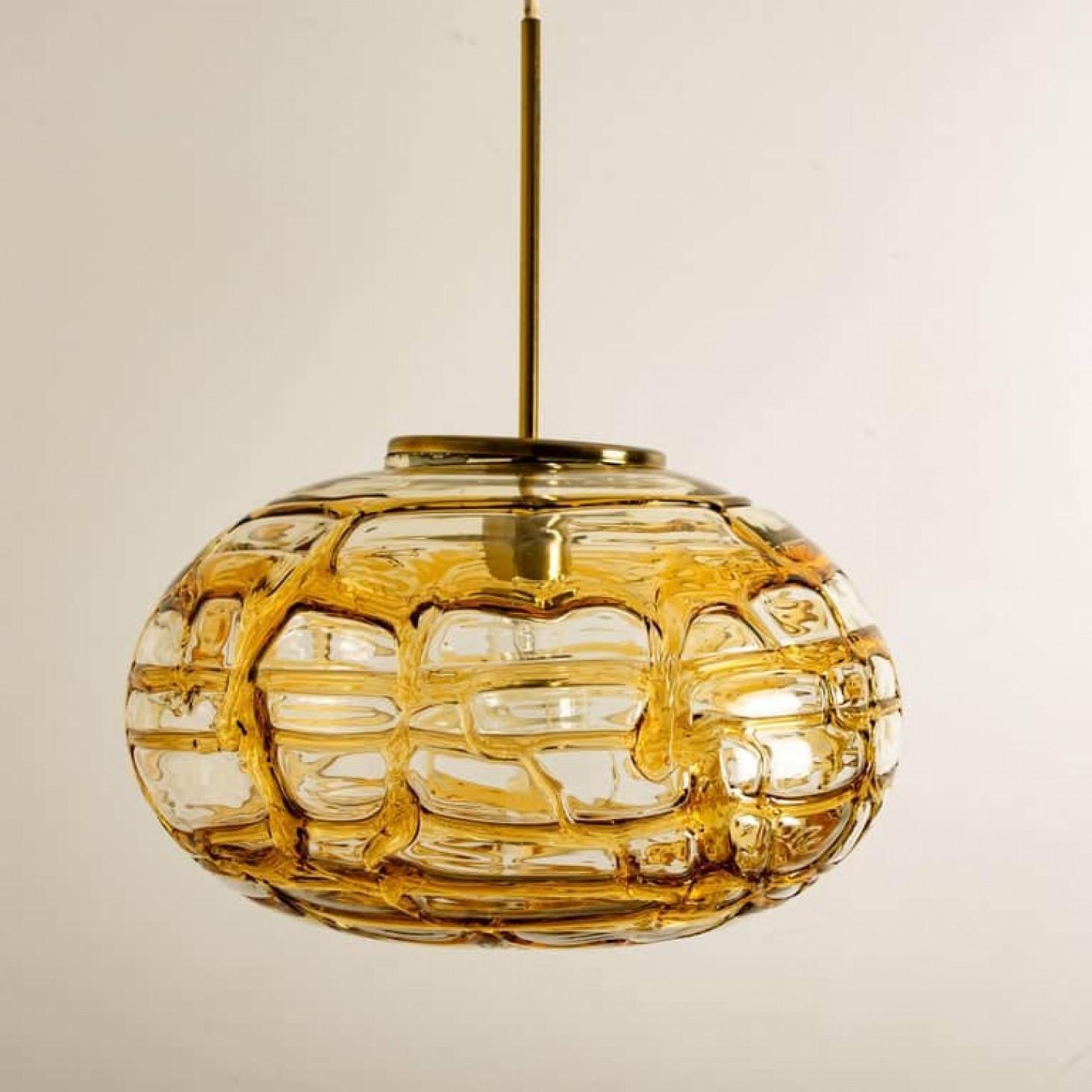 Pair of Amber Murano Glass Pendant Lamp, 1960s For Sale 3