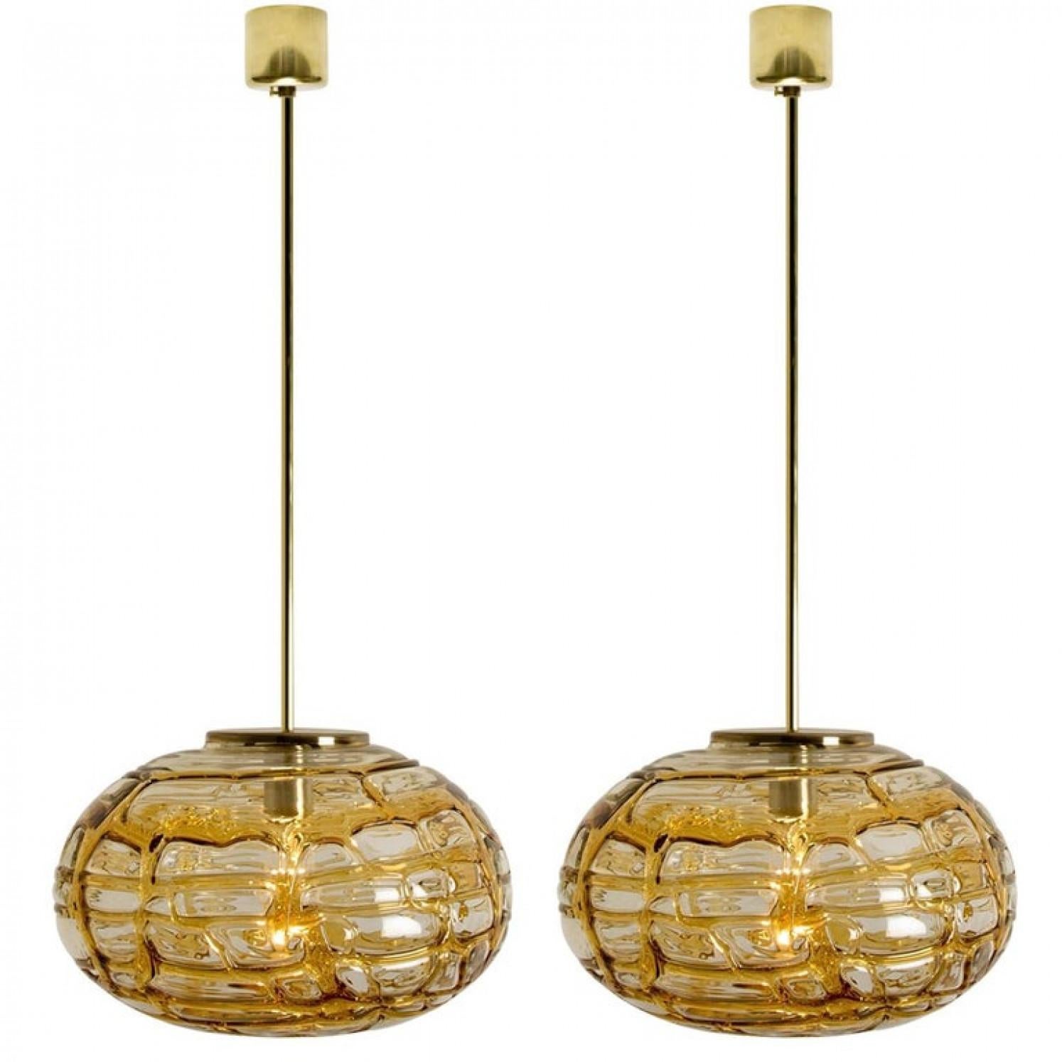Pair of Amber Murano Glass Pendant Lamp, 1960s For Sale 8