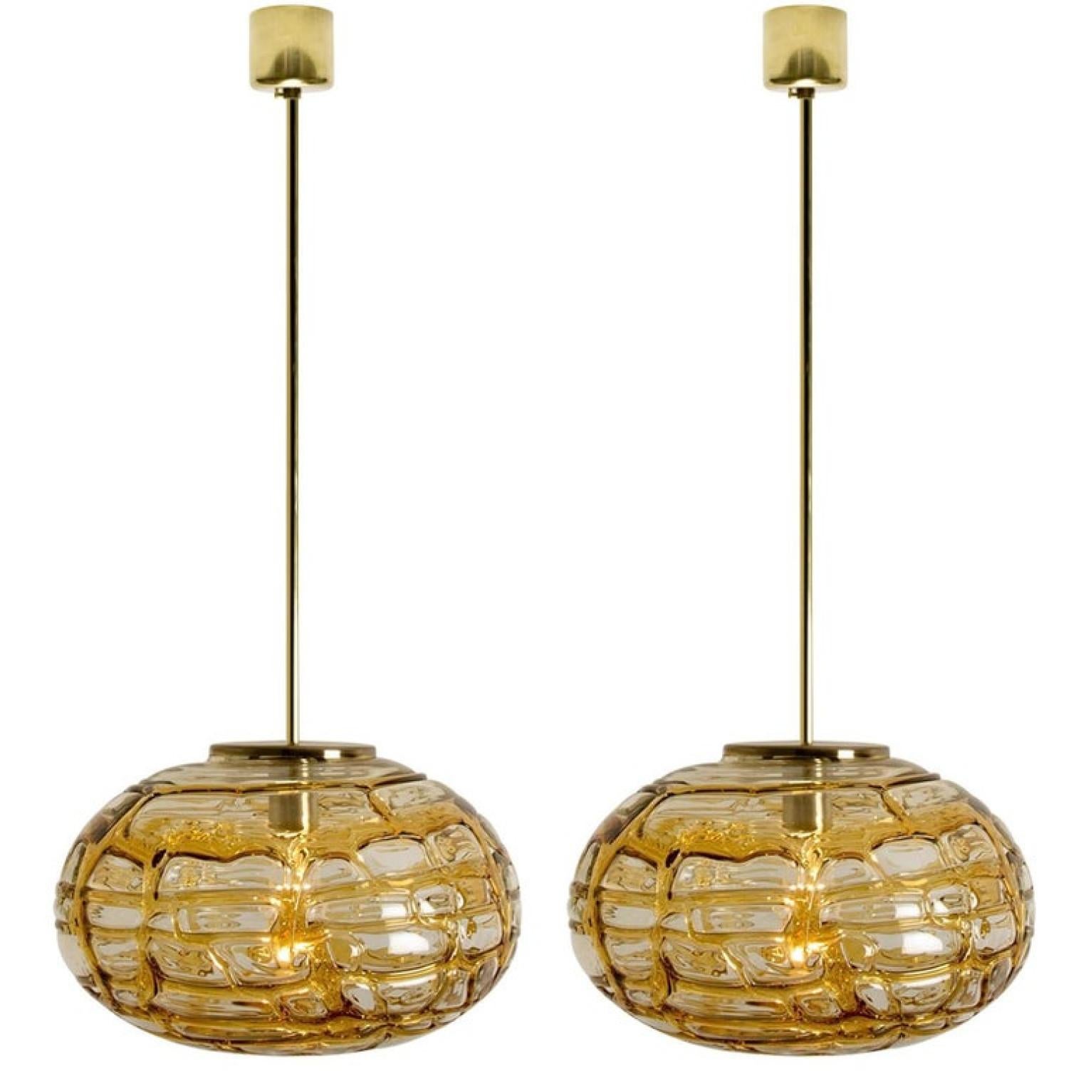 Pair of Amber Murano Glass Pendant Lamp, 1960s 9