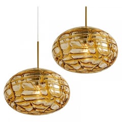 Pair of Amber Murano Glass Pendant Lamp, 1960s