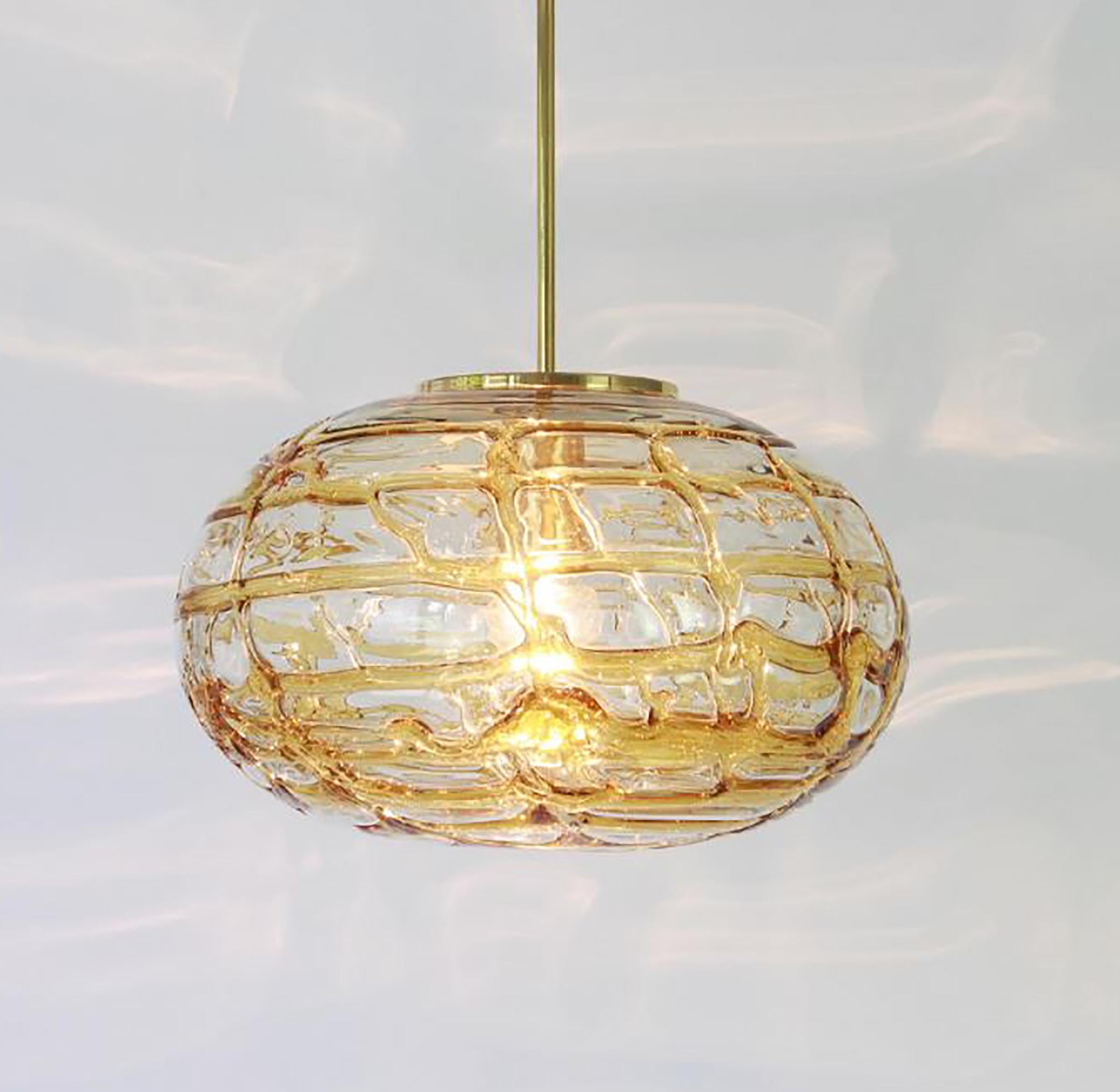 Italian Pair of Amber Murano Glass Pendant Lamp, 1960s