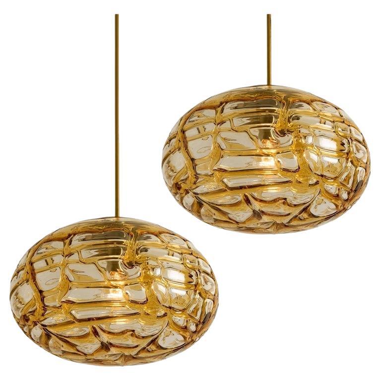 Pair of Amber Murano Glass Pendant Lamp, 1960s