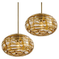 Pair of Amber Murano Glass Pendant Lamp, 1960s