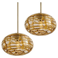 Pair of Amber Murano Glass Pendant Lamp, 1960s